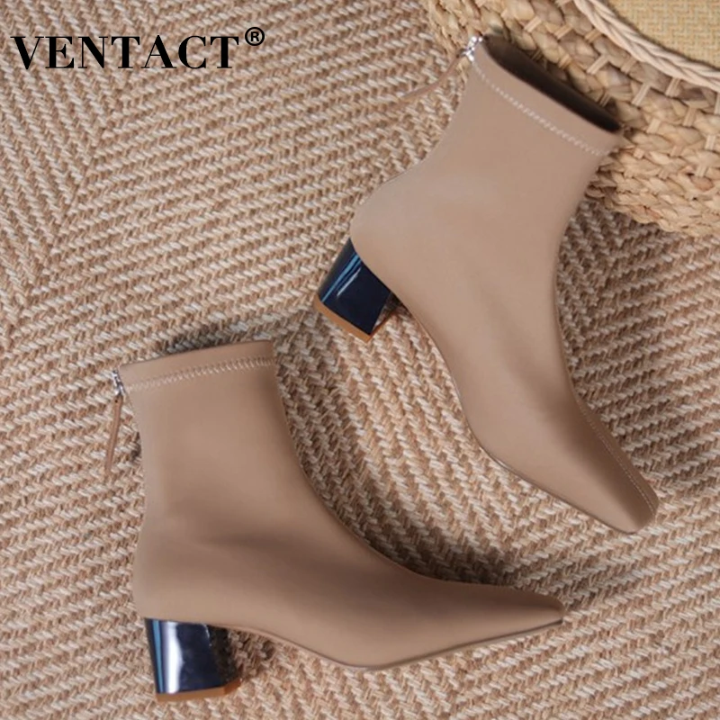 

VENTACT 2022 Women Fashion Shoes Ankle Boots Thick Heels Winter Short Boot Outdoor Ins Style Ladies Footwear Size 34-39