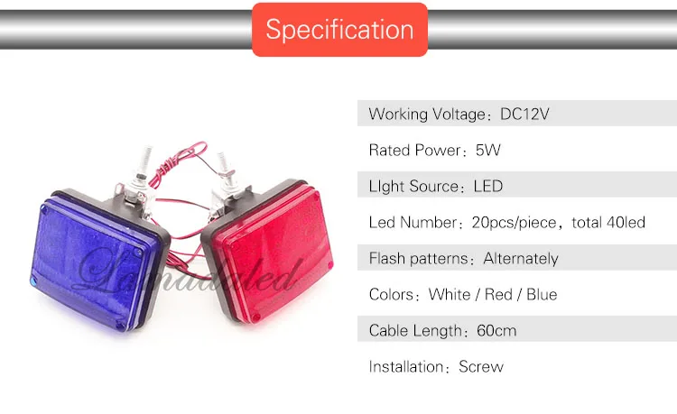 DC12V красный синий квадрат 40LED высокий яркий полицейский Мотоцикл Передние стробоскопы мигающая сигнальная лампа