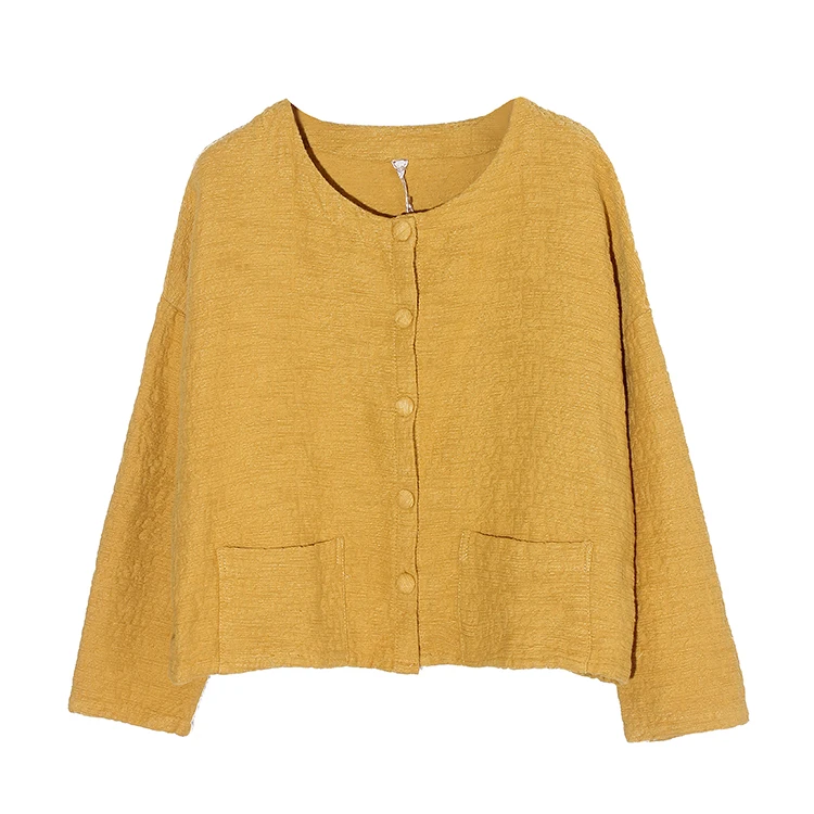 

New Casual female long sleeved cardigan cotton short coat pure color Autumn tops Outerwear Korean bomber jackets women