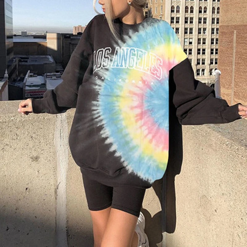 

Harajuku Sweatshirt Women Tie Dye Hoodies Autumn 2021 Sweatshirts Streetwear Hoodie Long Sleeve Pullovers Tops Plus Size