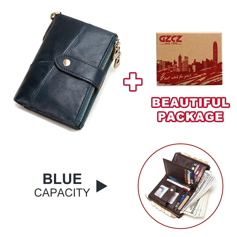 889-blue-box Genuine Leather Women Wallet GZCZ Casual Men Wallet Women Long Wallet In Women`s Wallet and Purses Retro Rfid Women Short Wallet - Цвет: 889-blue-box