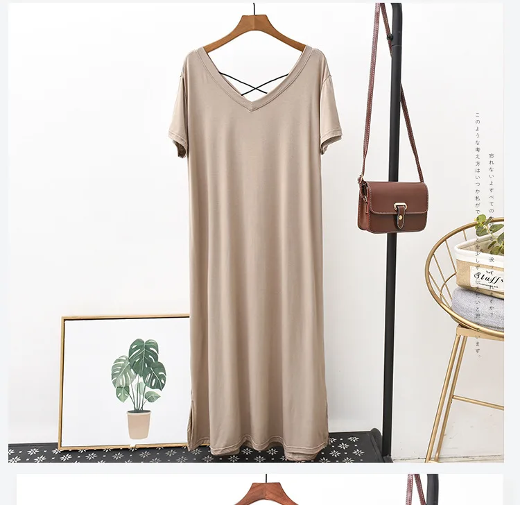 Fdfklak Summer Dress 2020 Hot Lingerie Sexy Long Nighty Ladies Sleepwear Night Dress Loose Modal Nightgown Sleeping Dress