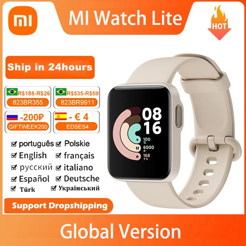

Умные часы Xiaomi Mi Watch Lite, Bluetooth, GPS, 5ATM, водонепроницаемые умные часы, фитнес-трекер, пульсометр, лидер продаж