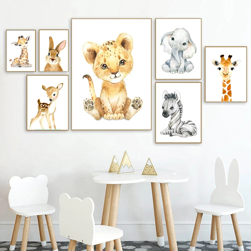 Картина на холсте с изображением животных милого жирафа льва | Дом и сад