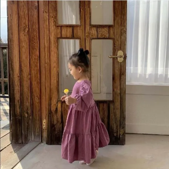 Платье принцессы из хлопка и льна корейский стиль свободный рукав