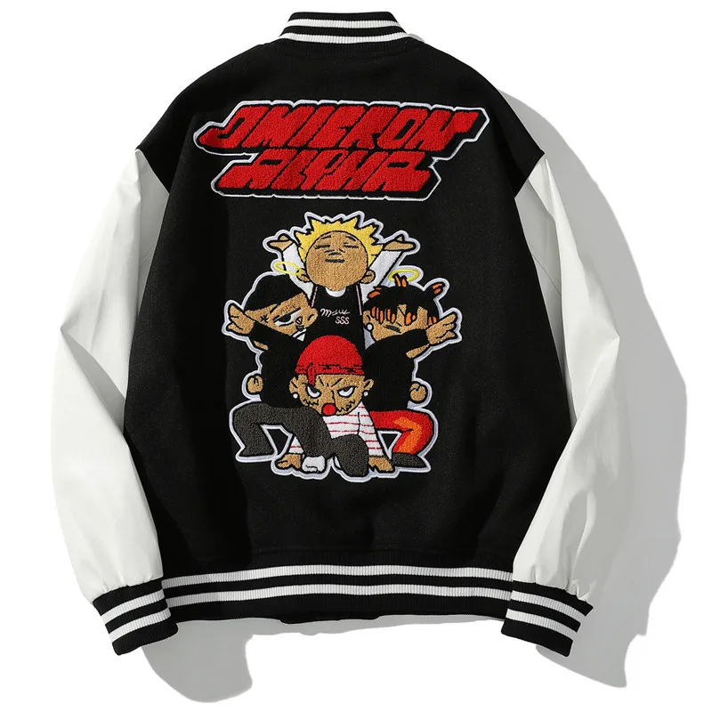 

Japanese Streetwear Baseball Jacket Coat Men Oversized Anime Embroidery Patchwork Hip Hop College Varsity Harajuku Bomber Jacket
