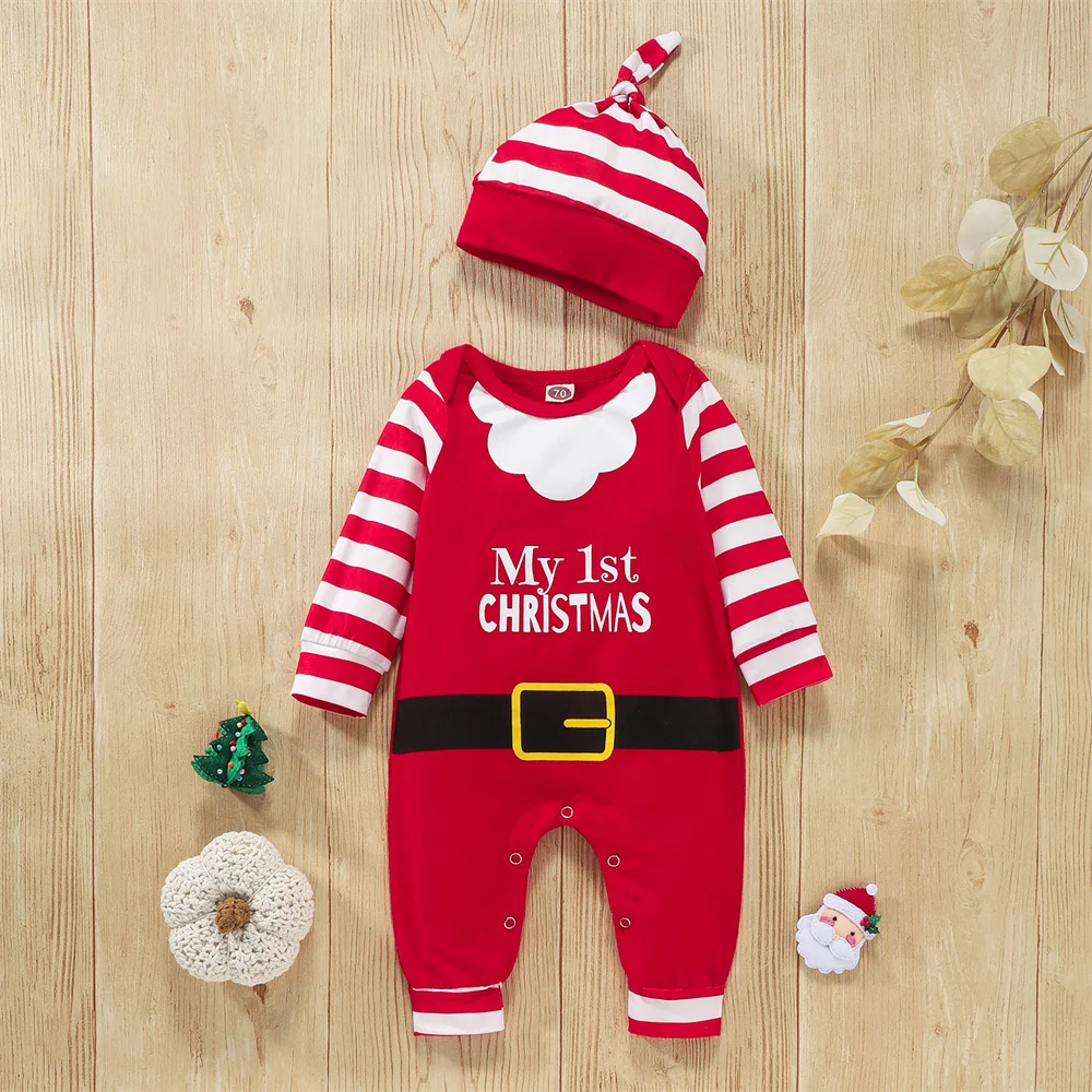 

Infant Baby Kids My First Christmas Outfits Girls Boys Santa Claus Long Sleeves Jumpsuit Costume with Hat Xmas Set