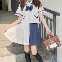 japanese girls sailor suit women navy collar top and pleated skirt 2 piece set 2021 summer new sweet cute girly style jk uniform