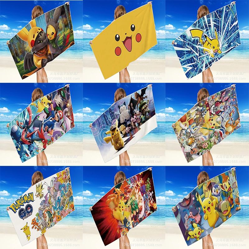 Toalla de ba&ntilde;o de Pikachu TOMY, toalla cuadrada de playa Reversible de terciopelo de secado r&aacute;pido, toalla de felpa port&aacute;til, toalla multifuncional-0