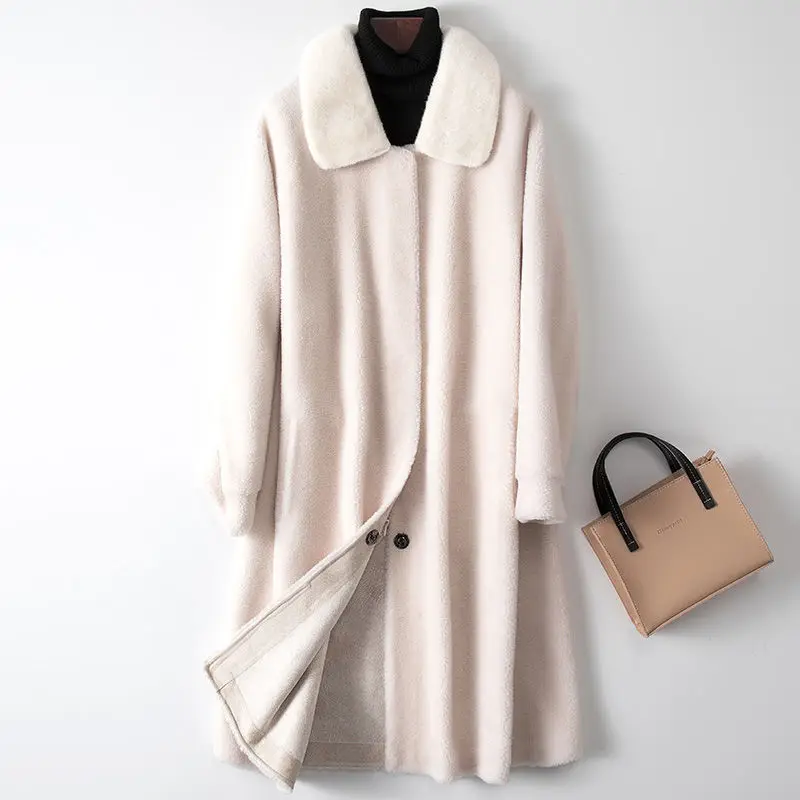 

2021 Spring Woman New Real Fur Coat Female Winter Long Fur Coat Jackets Ladies Long Sleeve Clothes Long Length Overcoat Q258