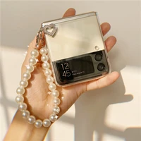 for samsung zflip 3 transparent case pearl lanyard japanese mobile phone case for galaxy zflip3 samsung etui bumper