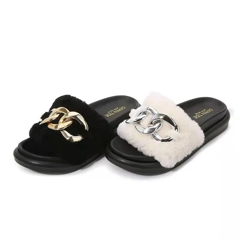 

Женские летние шлепанцы из овечьей шерсти, домашние шлепанцы на плоской подошве, сандалии и тапочки, уличные пляжные шлепанцы, повседневная...