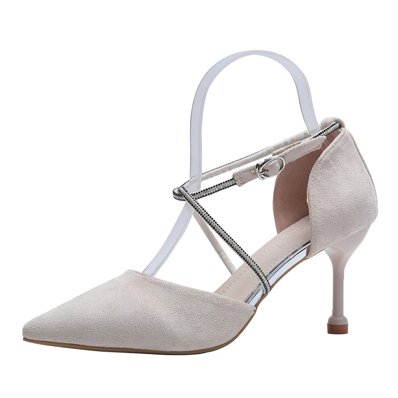 

Туфли с острым носком, ремешком и пряжкой повседневная женская обувь 2021 Новая мода, однотонные, мягкое покрытие (флок), с перекрестной шнуров...