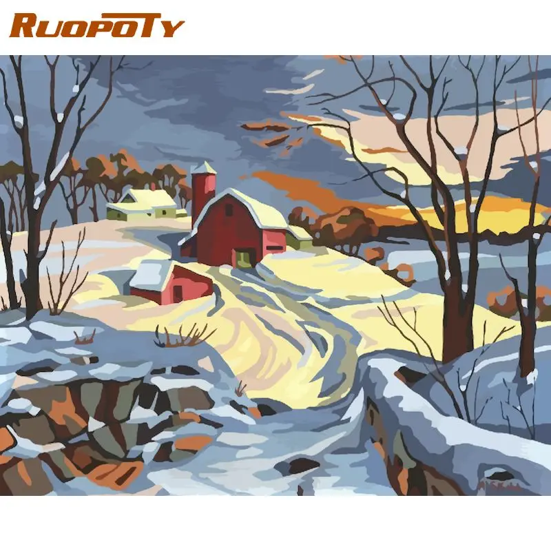 

RUOPOTY DIY Painting By Numbers Snow Landscape Dead tree Oil Painting HandPainted Drawing On Canvas Acrylic Painting Home Decor