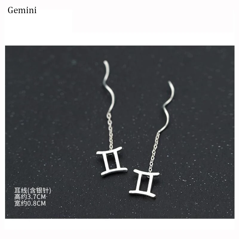 

ElfoPlataSi 100% 925 Solid Real Sterling Silver Stud Earrings 12 Zodiac Signs 3.7cm Link Drop Stick Wife Girl Friend Gift XY919