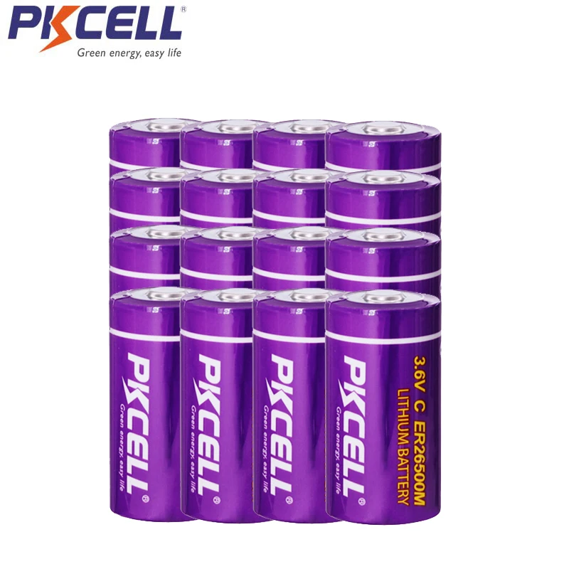 16 шт. PKCELL ER26500M Батарея 6500 мА/ч 3 6 V Li SOCl2 Мощность 26500 литиевые батареи для охранных