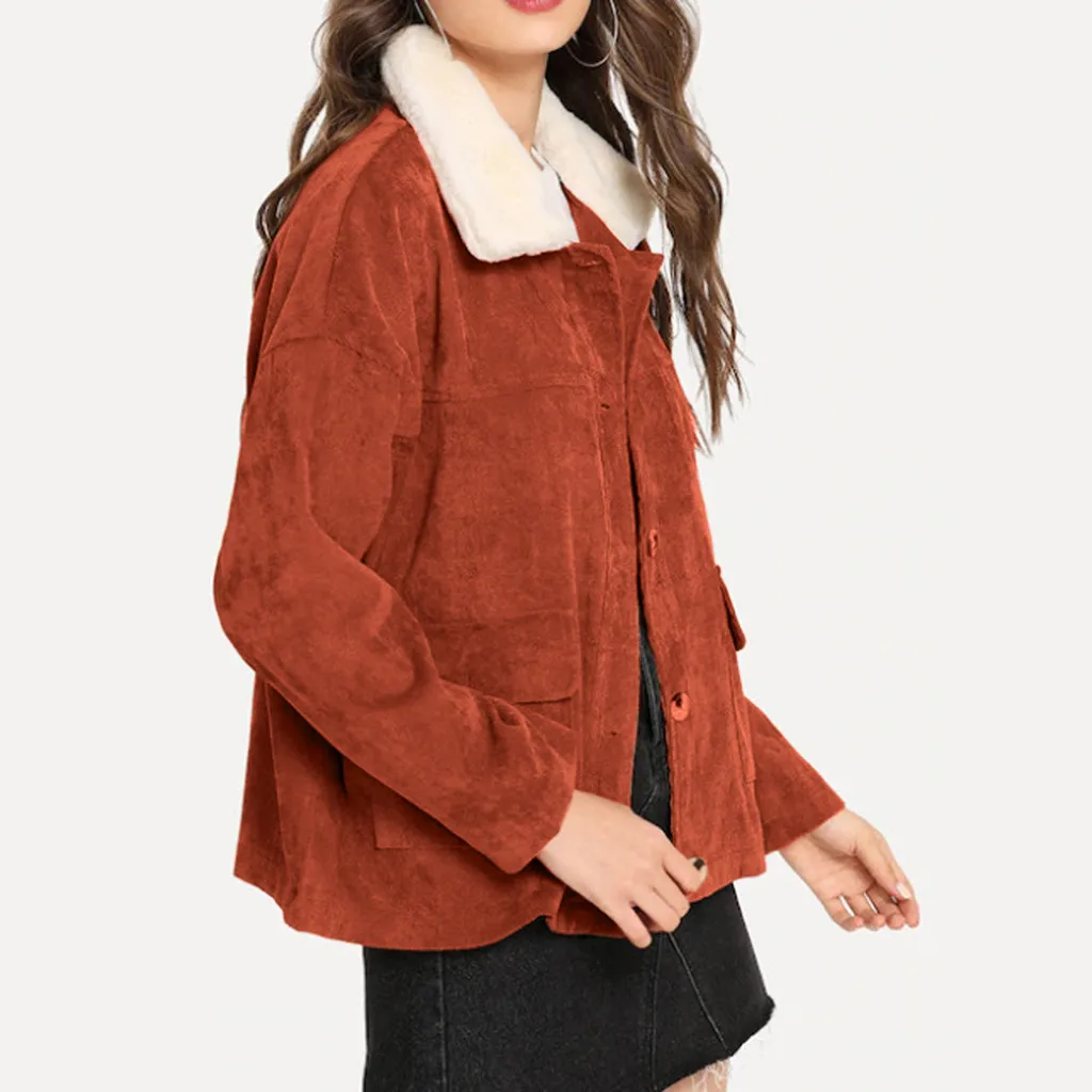 Женская зимняя Вельветовая куртка модная чистая шея с длинным рукавом меховой