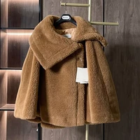 2021 women winter coat teddy bear short coat turn down collar one button alpaca fur cape outwear loose style fashion