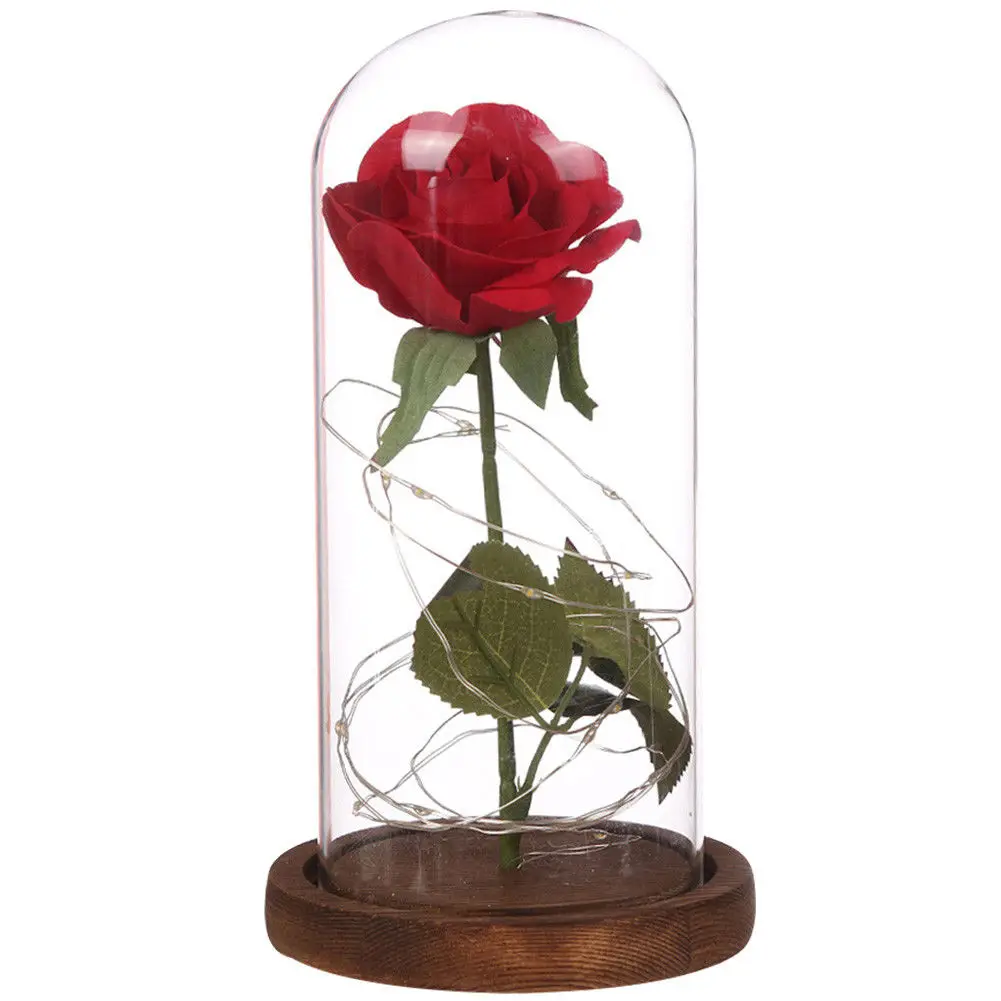 Red rose black base Зачарованный Forever розовый цветок в стекле светодиодный свет Свадебная вечеринка домашний Рождественский Декор - Цвет: Red rose black base