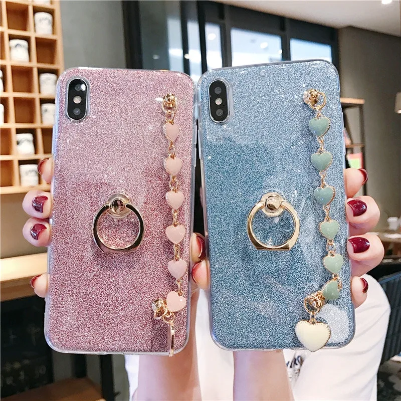 Glitter Bracelet Ring Holder Silicone Case for Samsung Galaxy S20 Ultra S10 S9 S8 Note 9 10 Plus A51 A71 A10 A30 A50 A70 Cover