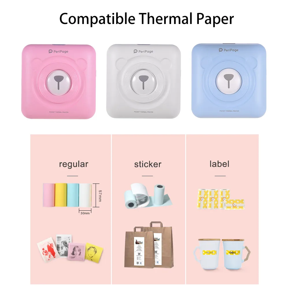 

3 Colors Mini Pocket Picture Printer Photo Digital Cute Receipt Paper Print /USB Cable for Android iOS Smartphone Gifts for Kids
