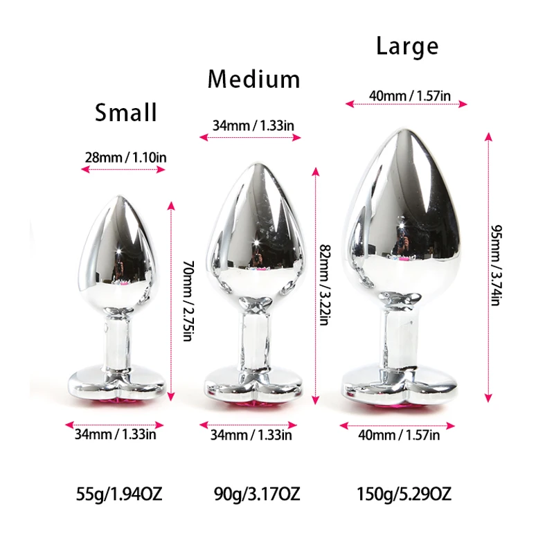 Анальная пробка с металлическим сердечком из нержавеющей стали ювелирные