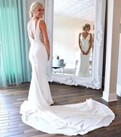mermaid wedding dress open back lace sleeveless v neck satin backless sleeveless bridal gowns plus size custom bride dress