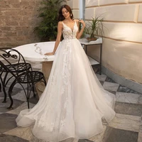 2021 new sexy wedding dresses sleeveless v neck lace tulle a line wedding gown vestido de novia illusion custom made brides