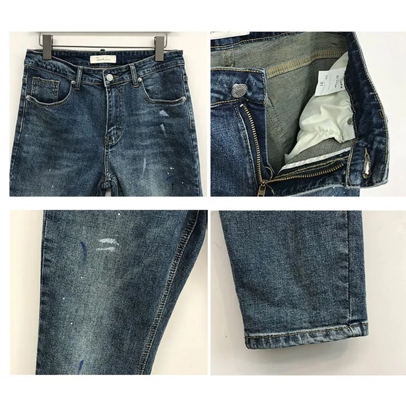 

Europe Men Blue Jeans Original Design Long Harem Pants Regular Ankle-length Denim Pants Trousers Distressed Streetwear Autumn