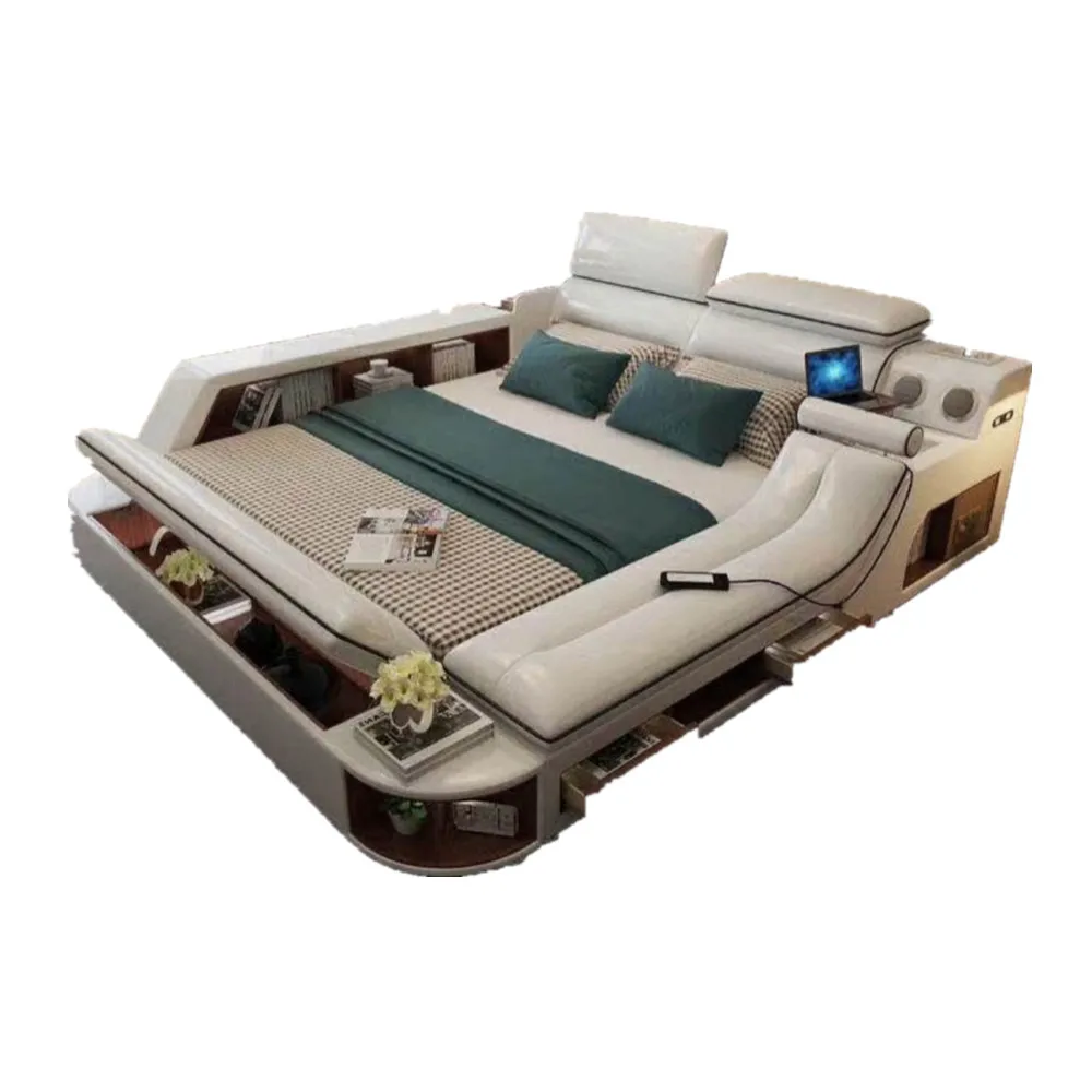 Camas dormitorio современная мебель для спальни умная кровать с кожаной рамкой