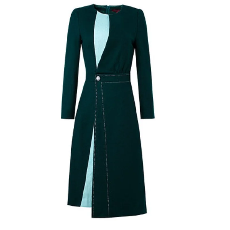 

woolen Autumn and winter cloth irregular dresses 2021 new fashion design slim and simple office lady High waist O-neck skirt