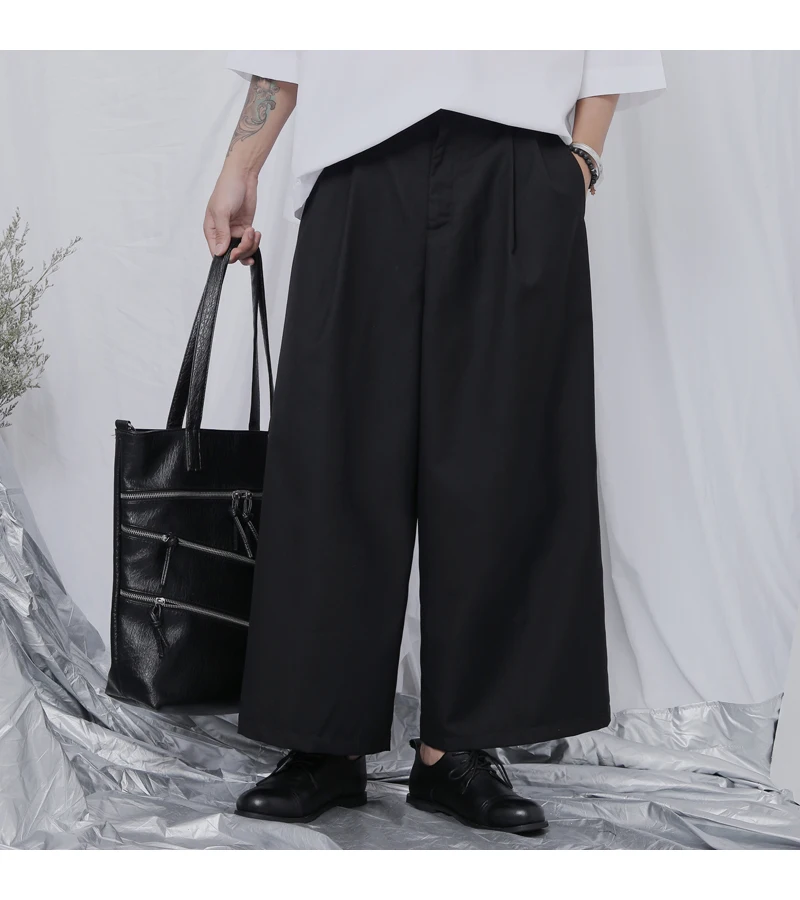 Осенние широкие брюки мужские укороченные большие повседневные модные