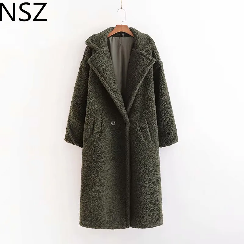 NSZ Женское пальто с мишкой Тедди длинное элегантное искусственный мех мохнатая