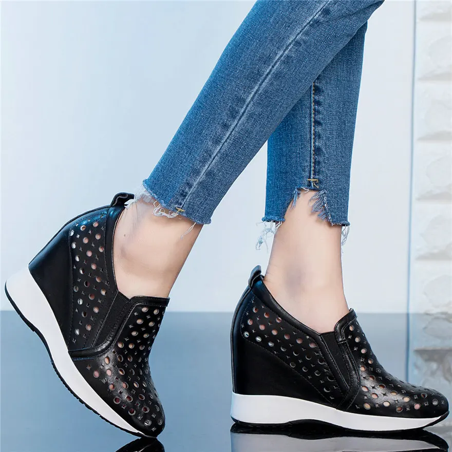 

2020 Trainers Women Breathable Genuine Leather Wedges High Heel Ankle Boots Female Summer Fashion Sneakers Platform Pumps Shoes