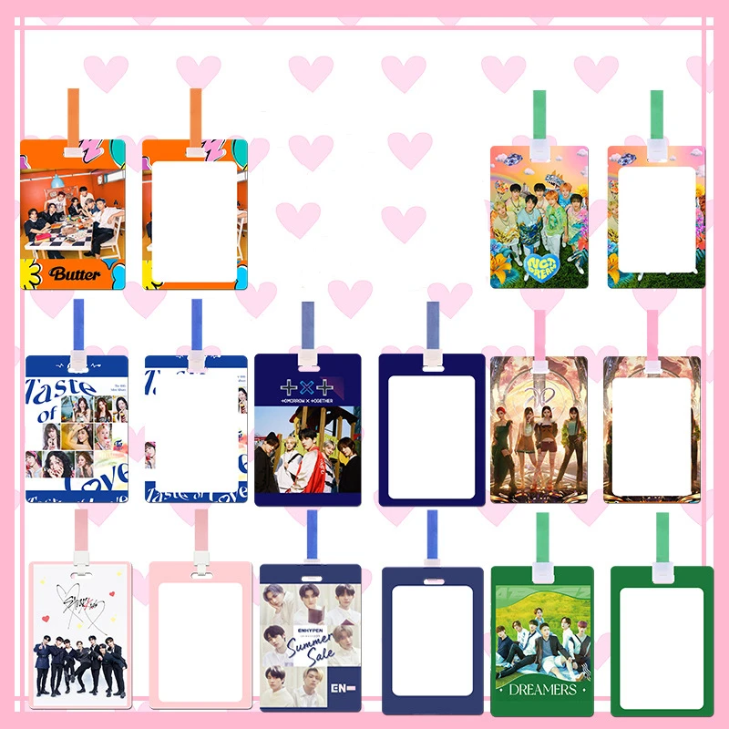 

KPOP NCT TXT TWICE ENHYPEN AESPA Stray Kids Ateez Lanyard Push-Fit Figure Pattern Card Cover Bank Student Bus Card Set M32