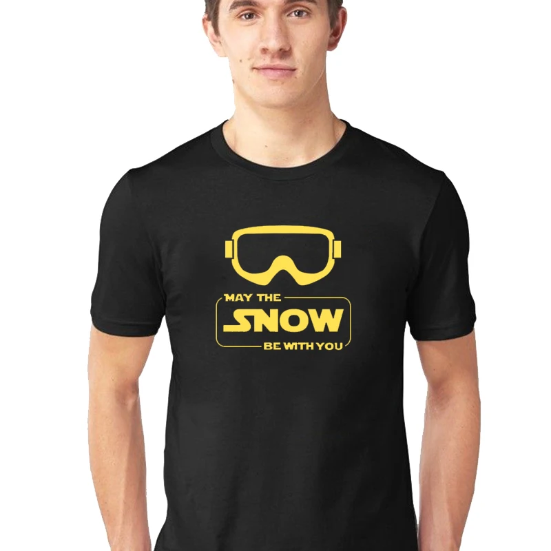 

May The Snow Be with You Letters Printed T Shirt Funny Snowboards Skies Design Male Tops Fashion Casual Summer 100% Cotton Tee