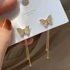 Женские длинные серьги-бабочки с бантом и кисточками