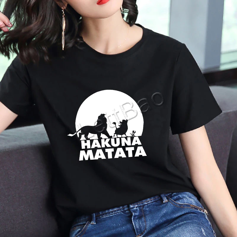 Модная женская черная футболка HAKUNA MATATA Король Лев Графические Топы мягкие