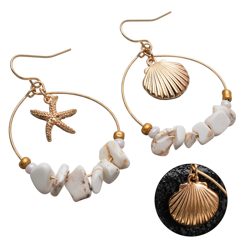 Серьги в богемном стиле трендовые серьги с камнями большие круглые морская