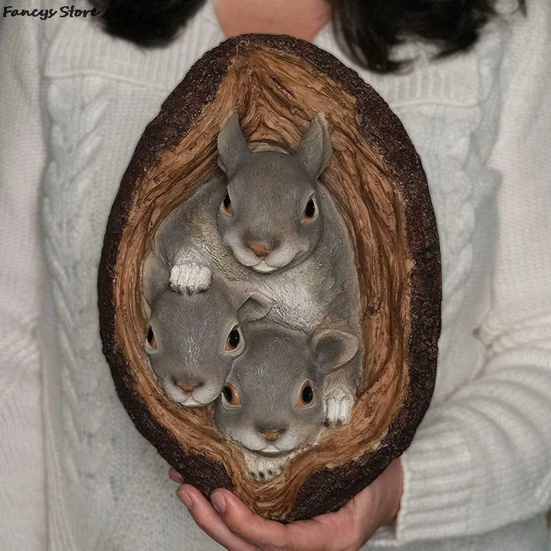 

Tree Pendant Squirrel Resin Cute Children Wall Ornaments Garden Decor Squirrel Tree Hole Home Outdoor Indoor Simulation Decor
