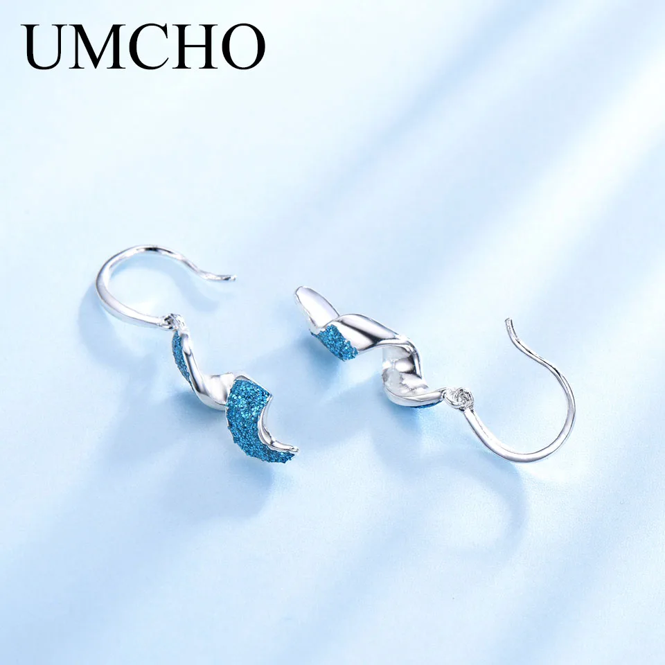 UMCHO Элегантные 925 Серебряные синие серьги-капли с блестками для женщин, подарок на день рождения, хорошее Ювелирное Украшение