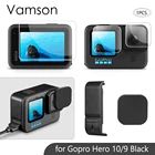 Боковая крышка аккумулятора Vamson для GoPro Hero 10 9 черная закаленная пленка + Съемная крышка Charg чехол порт для GoPro 10 Аксессуары VP659K