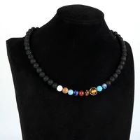 unisex men women galaxy planet necklace 1820 natural stone beaded short choker necklace men rosary jewelry