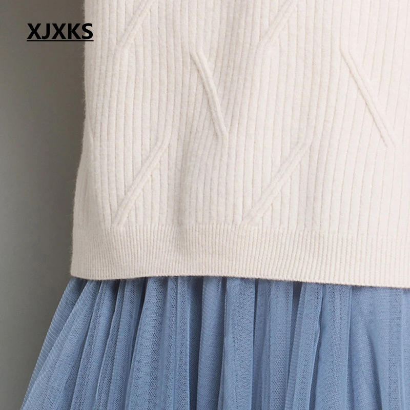 XJXKS Ropa Mujer Invierno Knitted Sweater Streetwear Ulzzang Young Ladies Tops Women Pullovers Jumper Solid Sweaters | Женская одежда