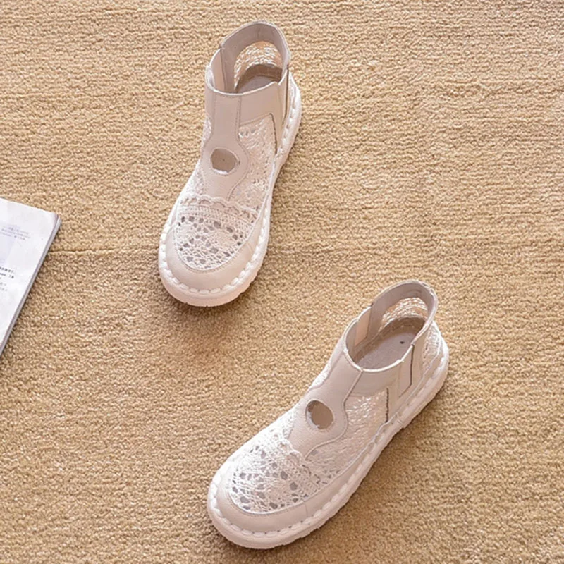 

Summer Shoes Women Ankle Boots Holes Summer Boots Fashion Brand Ladies Botas Breathable Cool White Pink A3651