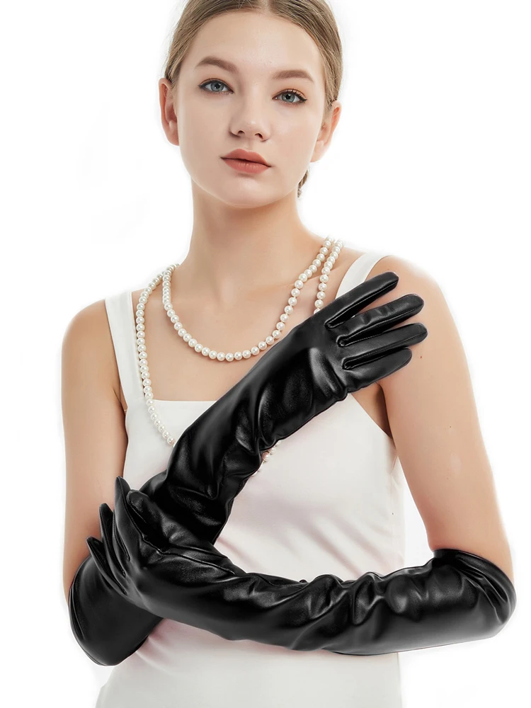 Женские вечерние длинные перчатки из натуральной овечьей кожи длина 50 см (19 7