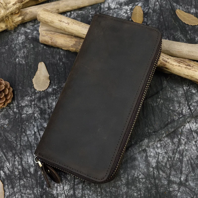 Мужские кошельки с двойной молнией длинный клатч из натуральной кожи кошелек для