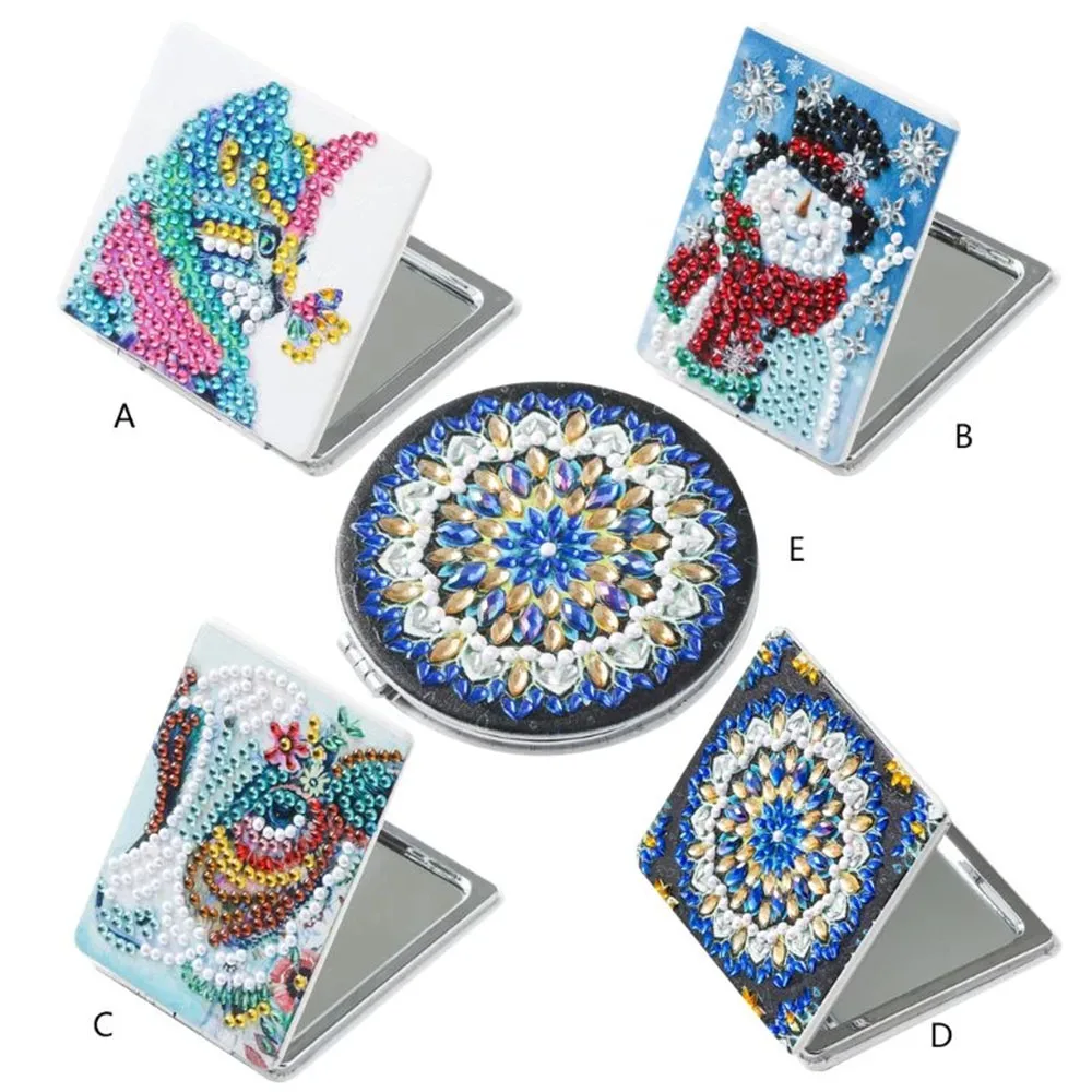 DIY Diamond Painting Ultra-thin Make Mini Makeup Mirror Cross stitch Special Shaped embroidery kit Datura flower snowman pattern 1