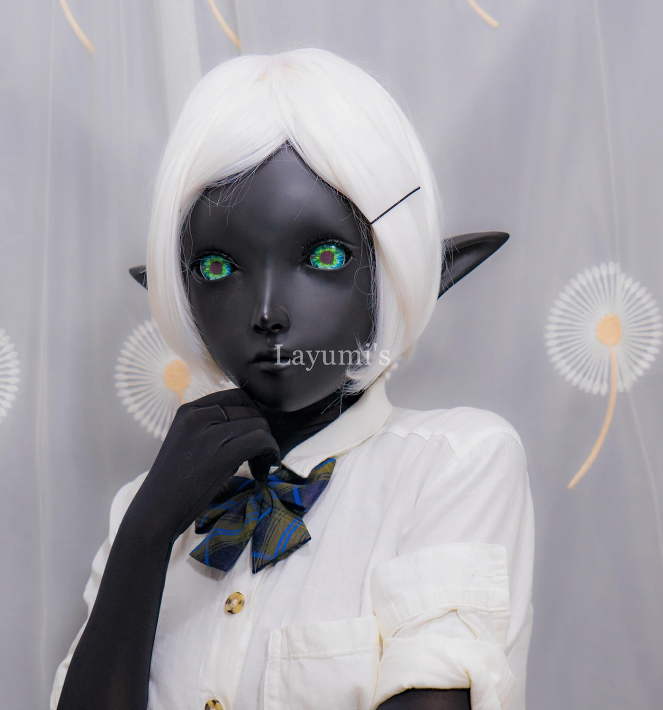 

(JW-Mask 25) Handmade Black Shell Female/Girl Resin Half Head Cosplay Japanese Anime Role Play Lolita Kigurumi Mask With Elf Ear