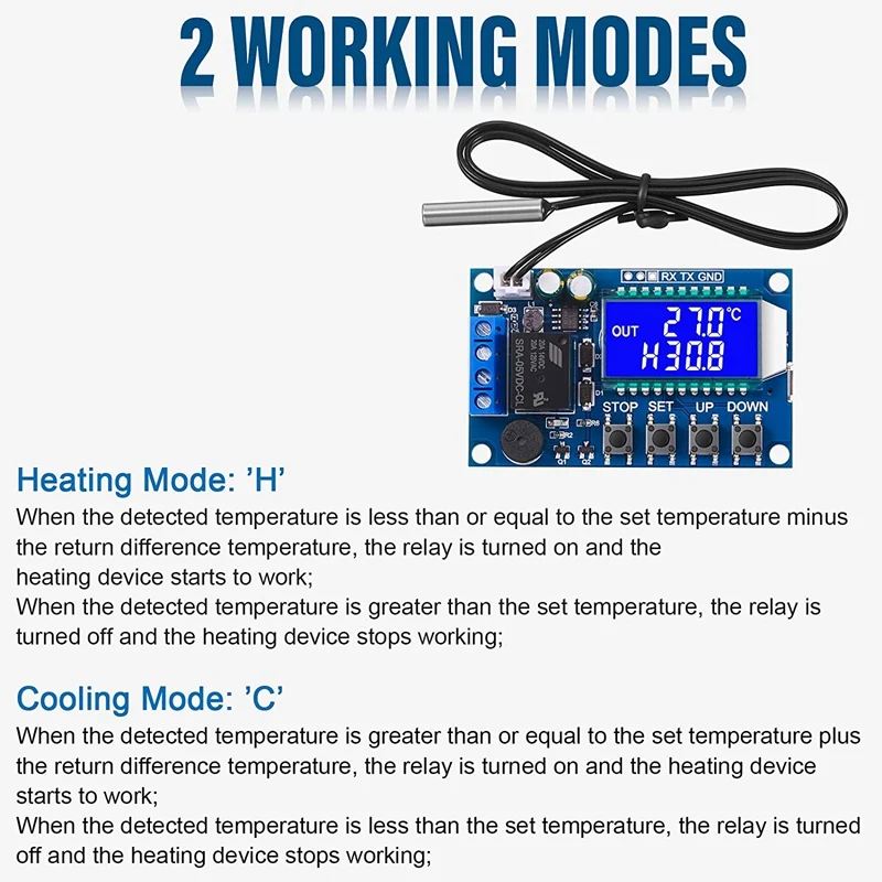 

2Pcs XY-T01 Electronic Temperature Controller, Control Module -50Celsius to 100Celsius Temperature Control Switch Boards